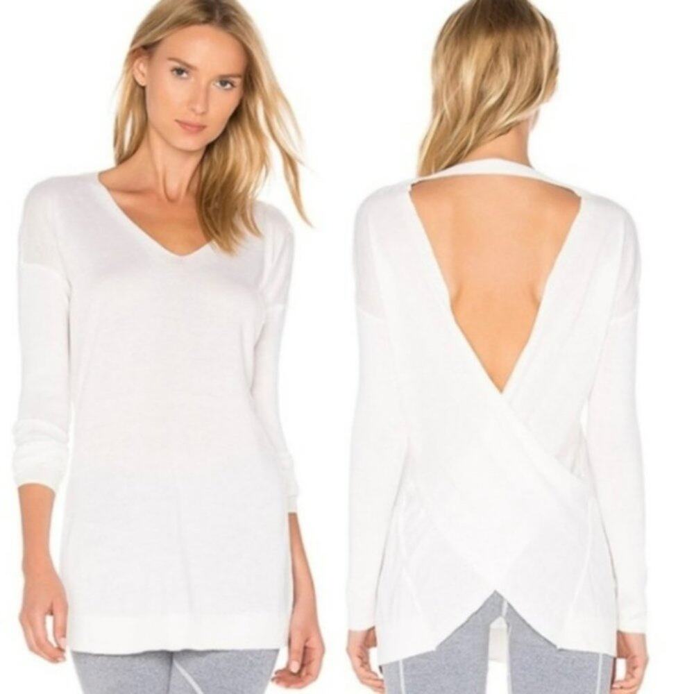 Revolve Vimmia White Shavasana Reversible Twist V-neck Open‎ Back Sweater NWT